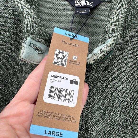 Eddie Bauer Sweatshirt Womens Large Green Fleece Pullover COMFY + Pockets NEW - Picture 5 of 11